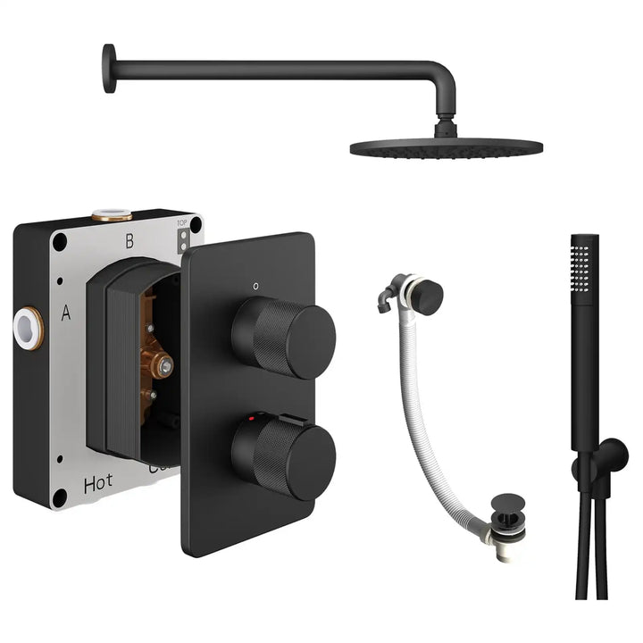 Abacus ISO PRO Fixed Round Shower Head with 3 Outlet Shower Valve, Wall Arm, Bath Filler & Handset