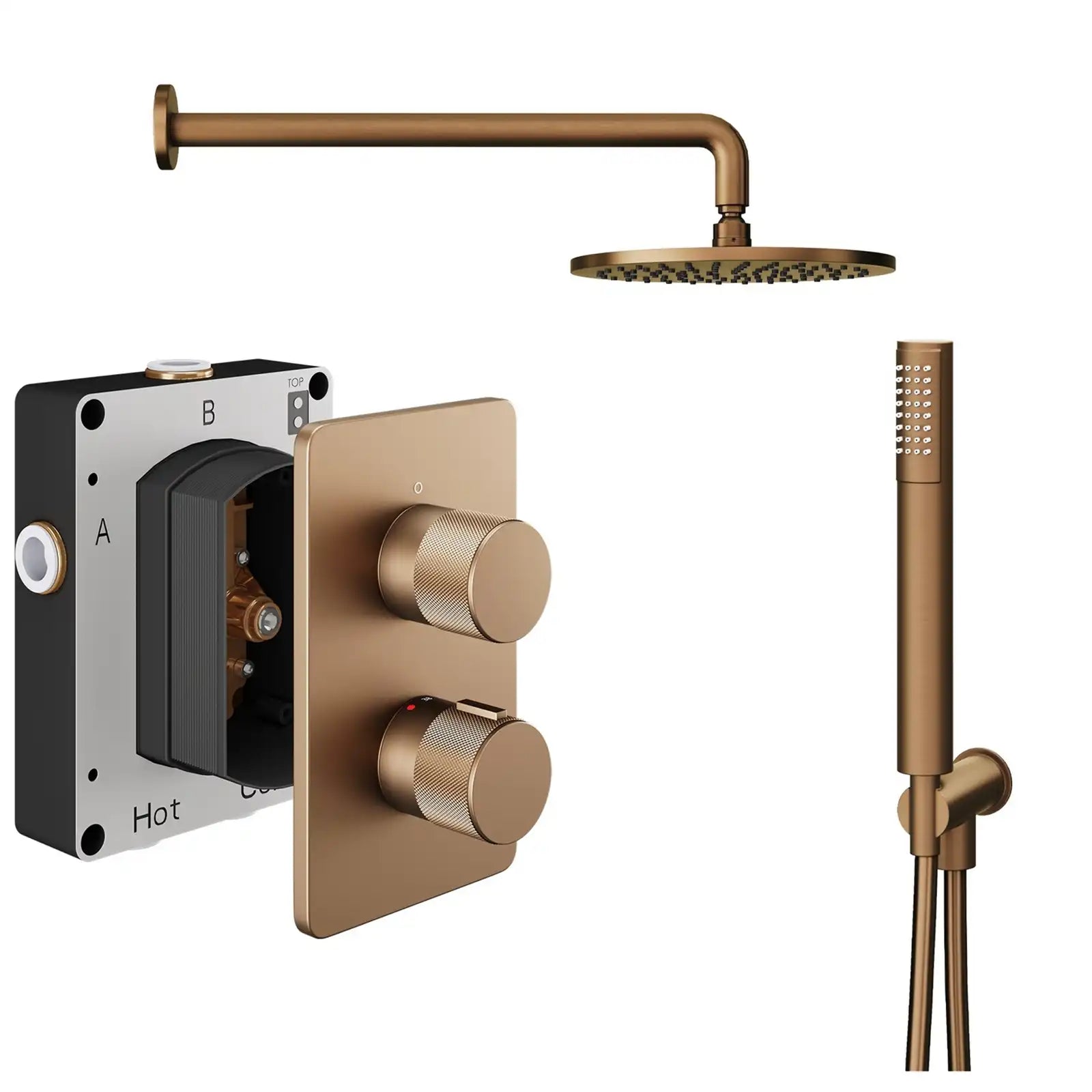 Abacus ISO PRO Fixed Round Shower Head with 2 Outlet Shower Valve, Wall Arm & Handset
