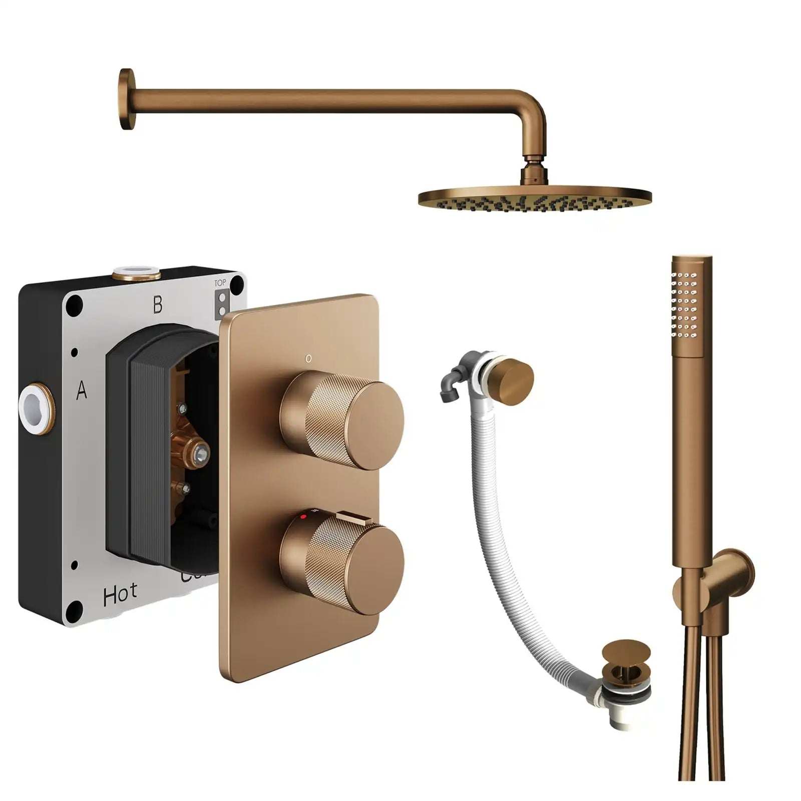 Abacus ISO PRO Fixed Round Shower Head with 3 Outlet Shower Valve, Wall Arm, Bath Filler & Handset