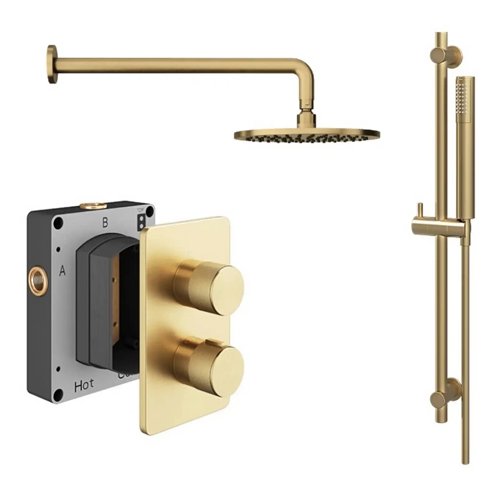 Abacus ISO PRO Fixed Round Shower Head with 2 Outlet Shower Valve, Wall Arm & Riser Kit