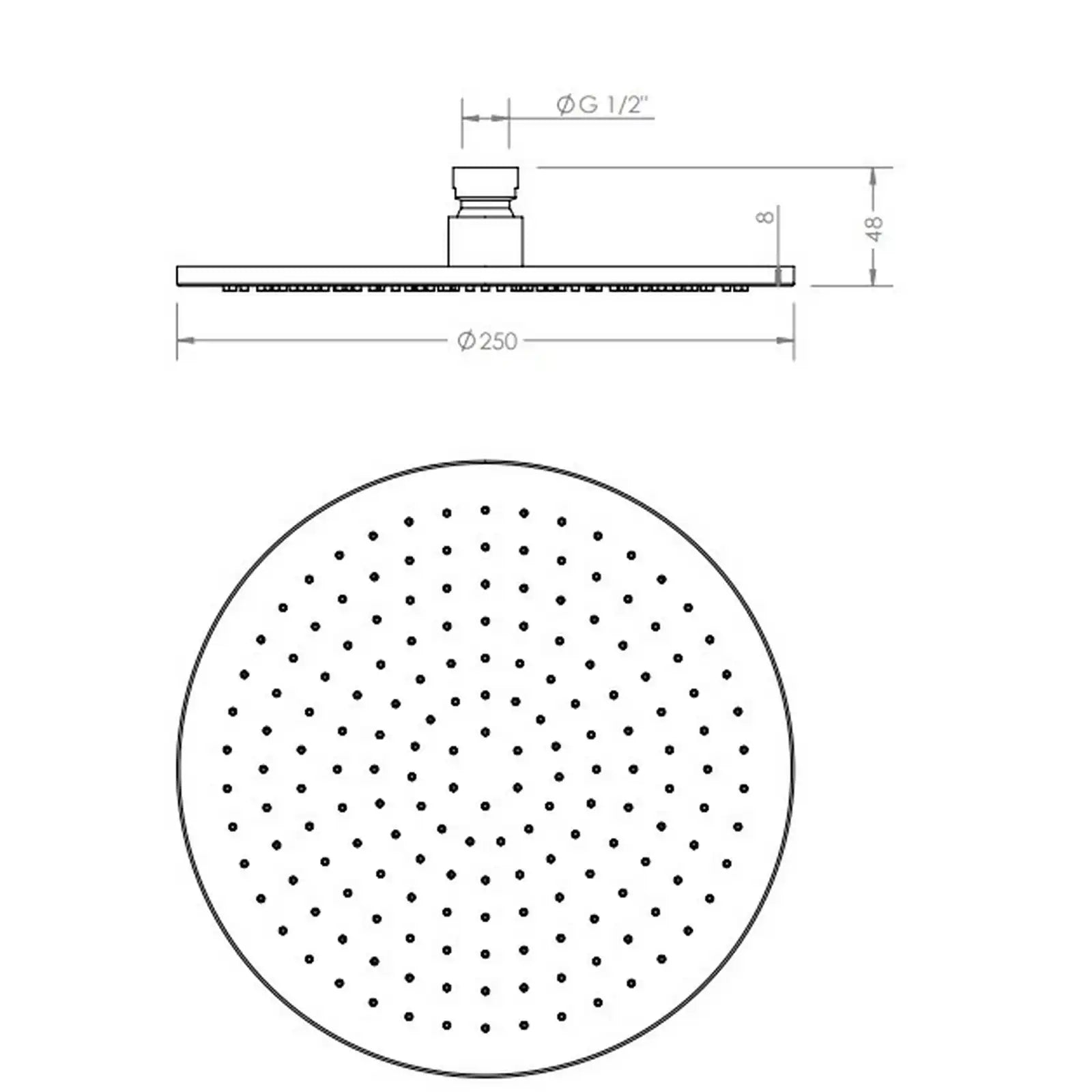 Abacus ISO PRO Fixed Round Shower Head with 2 Outlet Shower Valve, Wall Arm & Riser Kit