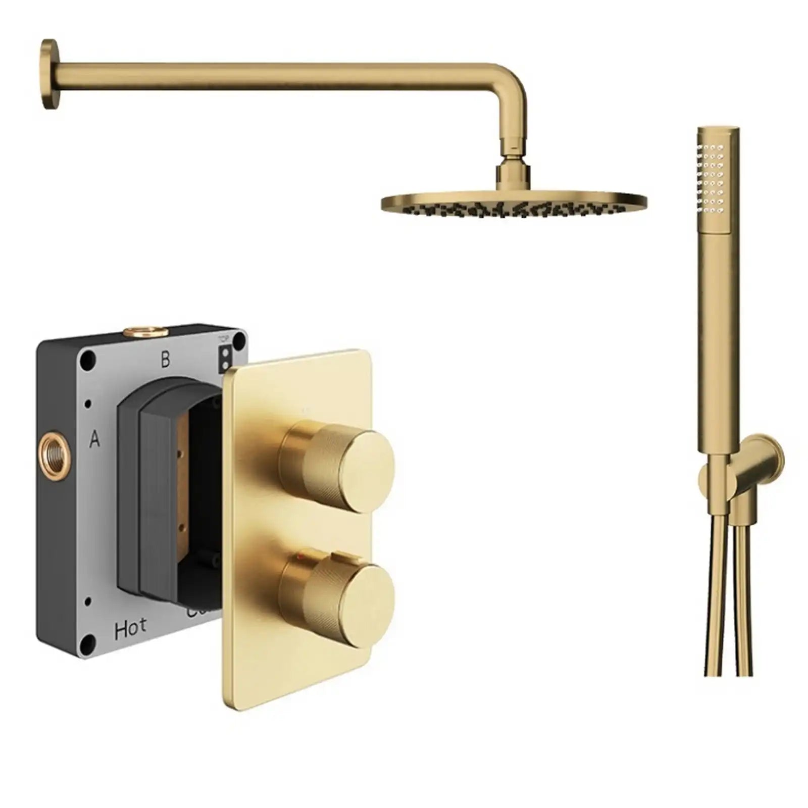 Abacus ISO PRO Fixed Round Shower Head with 2 Outlet Shower Valve, Wall Arm & Handset