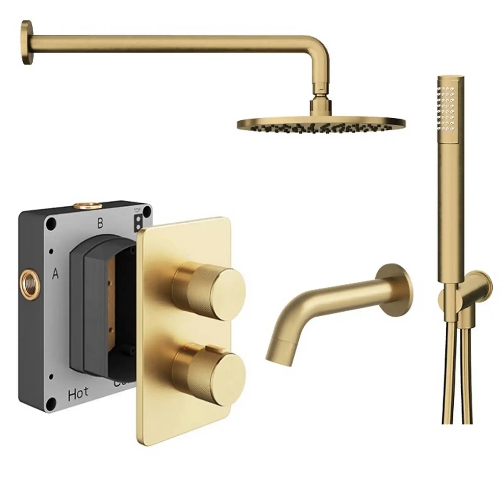 Abacus ISO PRO Fixed Round Shower Head with 3 Outlet Shower Valve, Wall Arm, Bath Spout & Handset