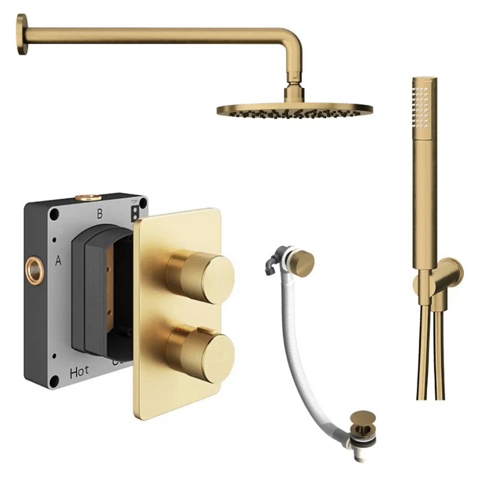 Abacus ISO PRO Fixed Round Shower Head with 3 Outlet Shower Valve, Wall Arm, Bath Filler & Handset