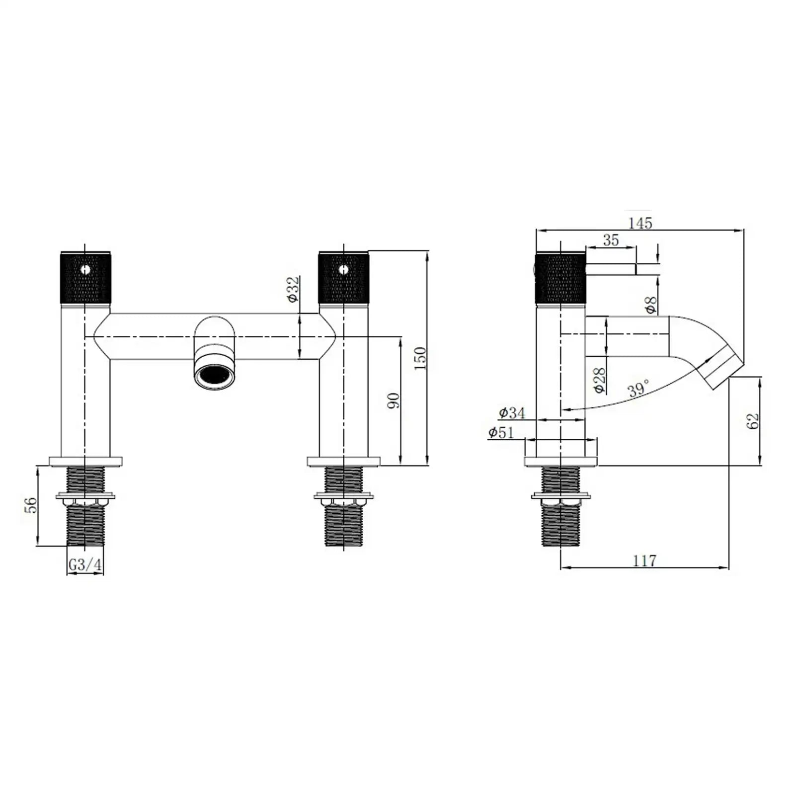 Abacus ISO PRO Deck Mounted Bath Filler Tap