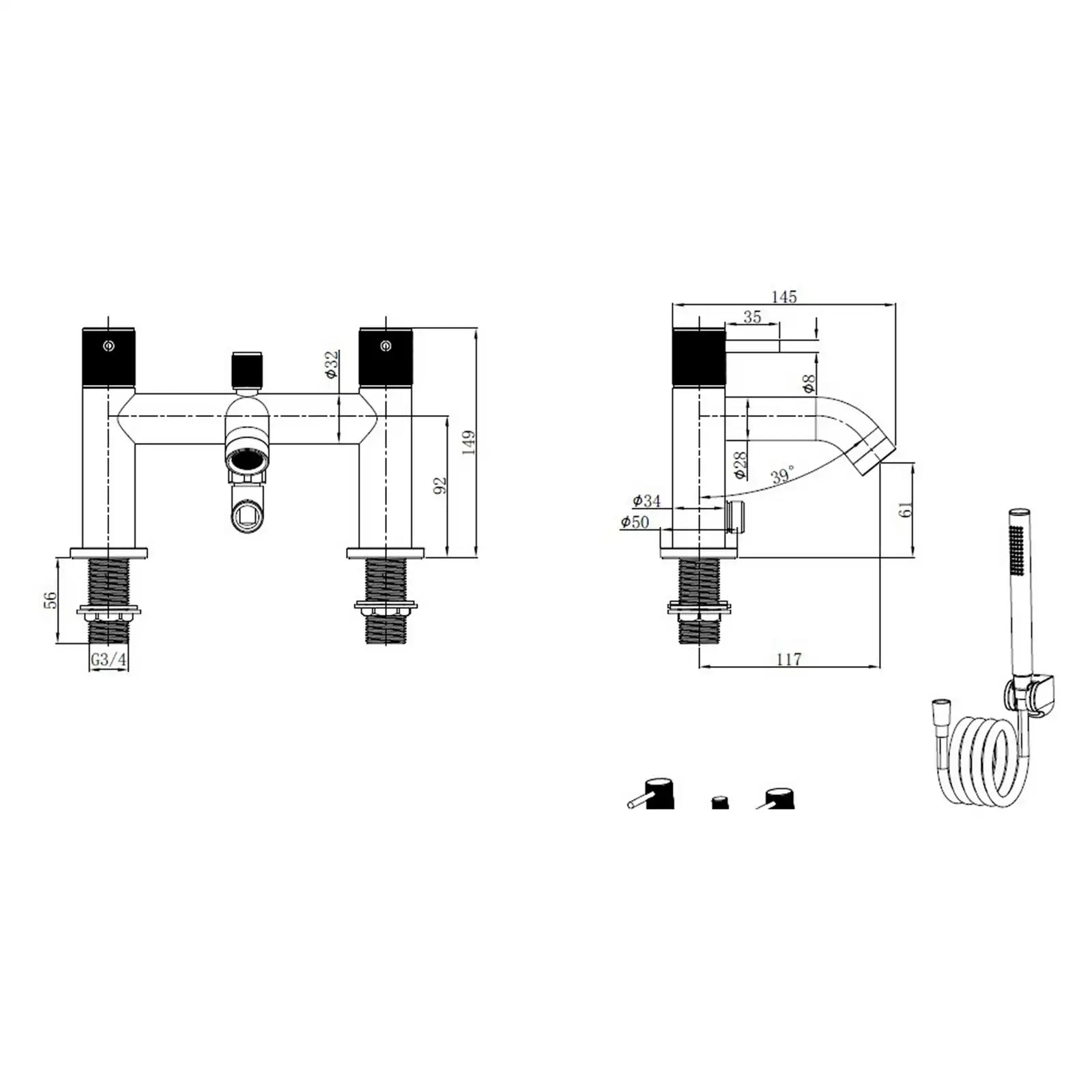 Abacus ISO PRO Deck Mounted Bath Shower Mixer Tap