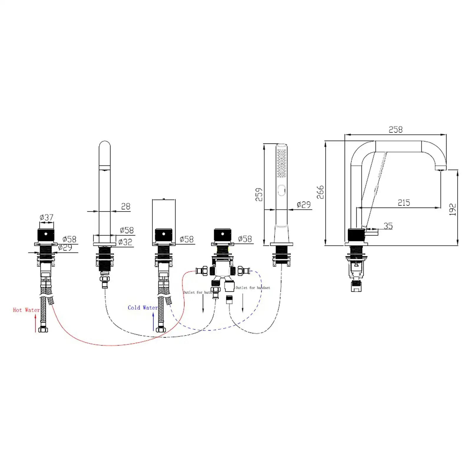 Abacus ISO PRO Deck Mounted 5TH Bath Shower Mixer Tap