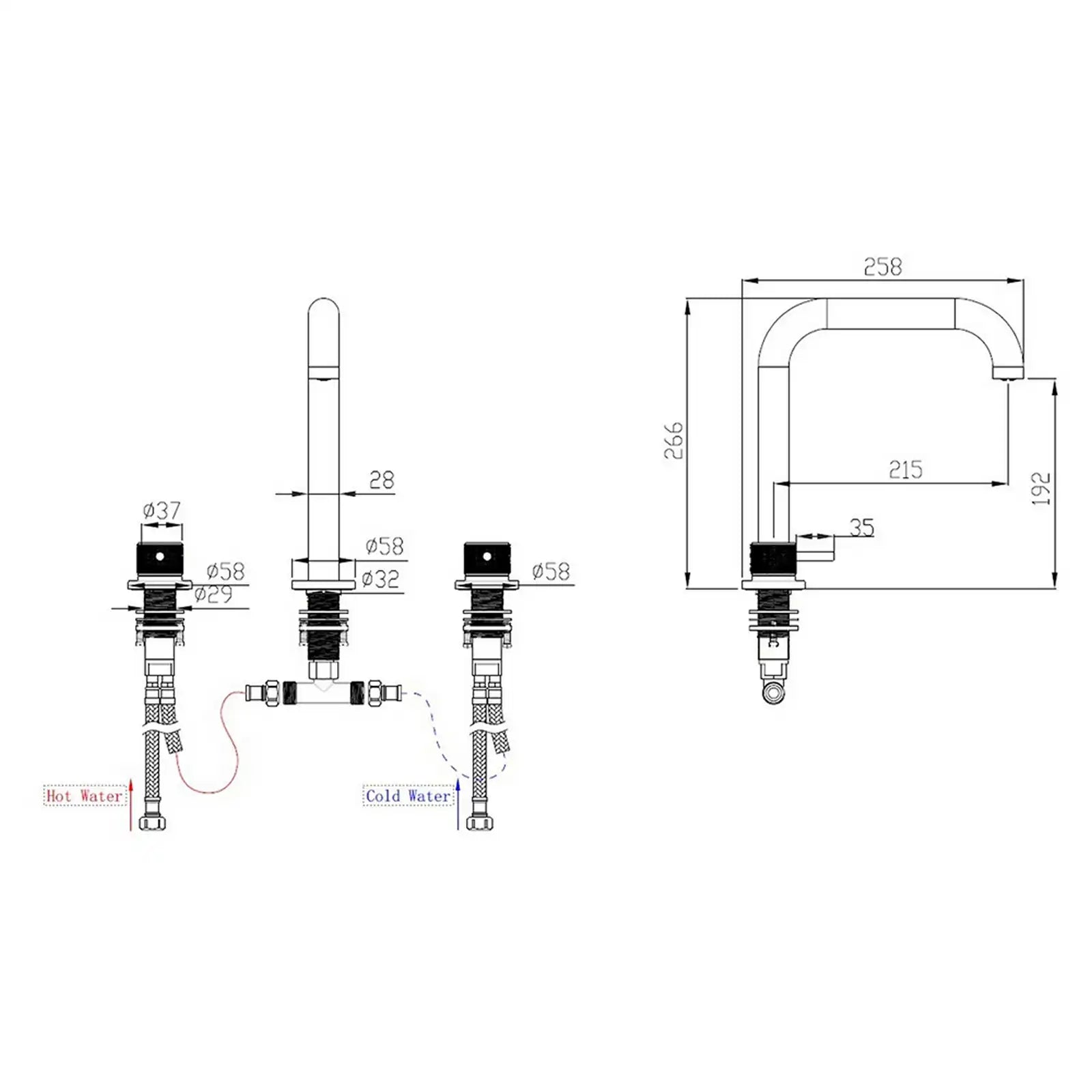 Abacus ISO PRO Deck Mounted 3TH Basin Mixer Tap