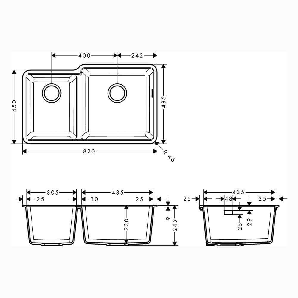 Hansgrohe S510-U760 305/435 Undermount Kitchen Sink