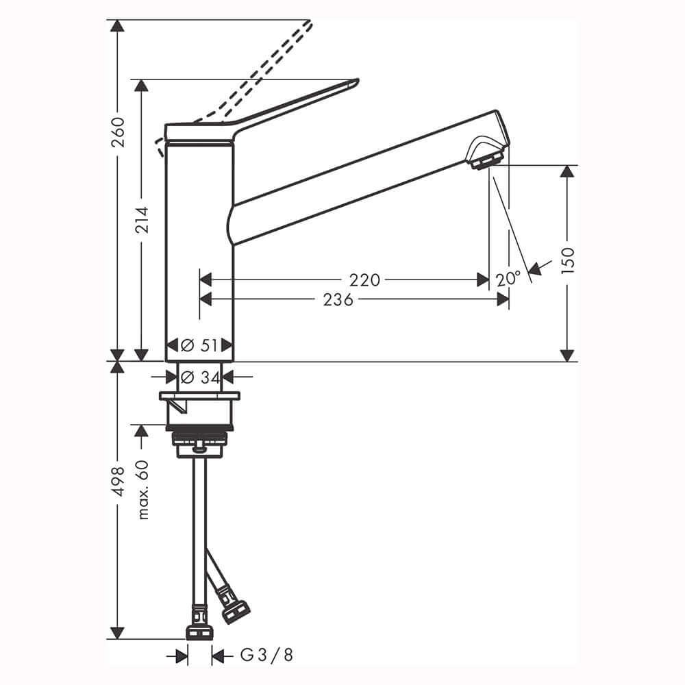 Hansgrohe Zesis M33 150 1 Jet Single Lever Kitchen Sink Mixer Tap