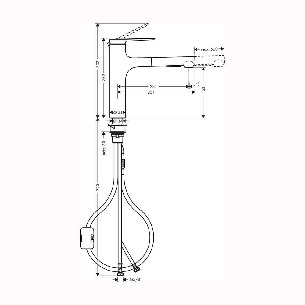 Hansgrohe Zesis M33 160 2 Jet Metal Pull-Out Spray Single Lever Kitchen Sink Mixer Tap
