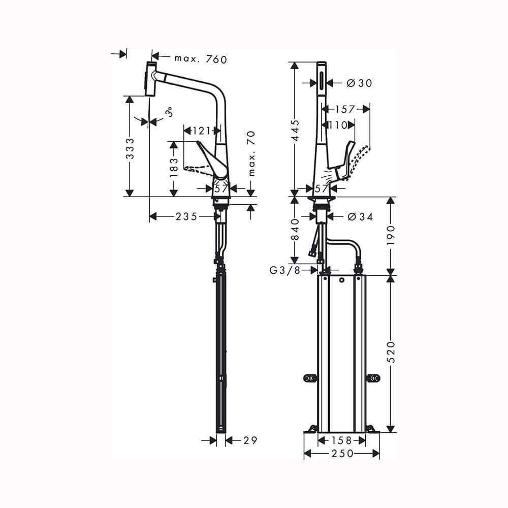 Hansgrohe Metris Select M71 320 2 Jet Pull-out Spray Single Lever Kitchen Sink Mixer Tap