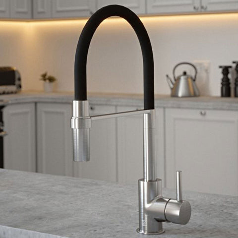 Vibrance Nickel and Black Pullout Spout Single Lever Kitchen Sink Mixer Tap