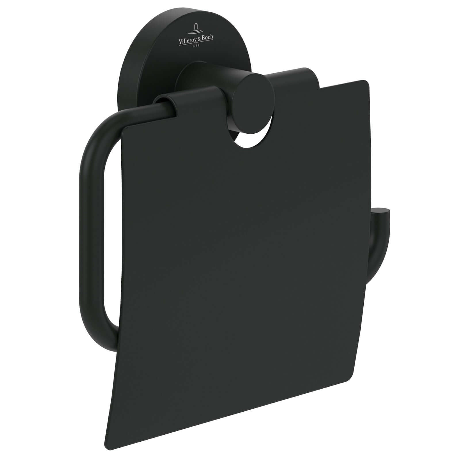 Villeroy & Boch Elements Tender Matt Black Toilet Roll Holder With Cover