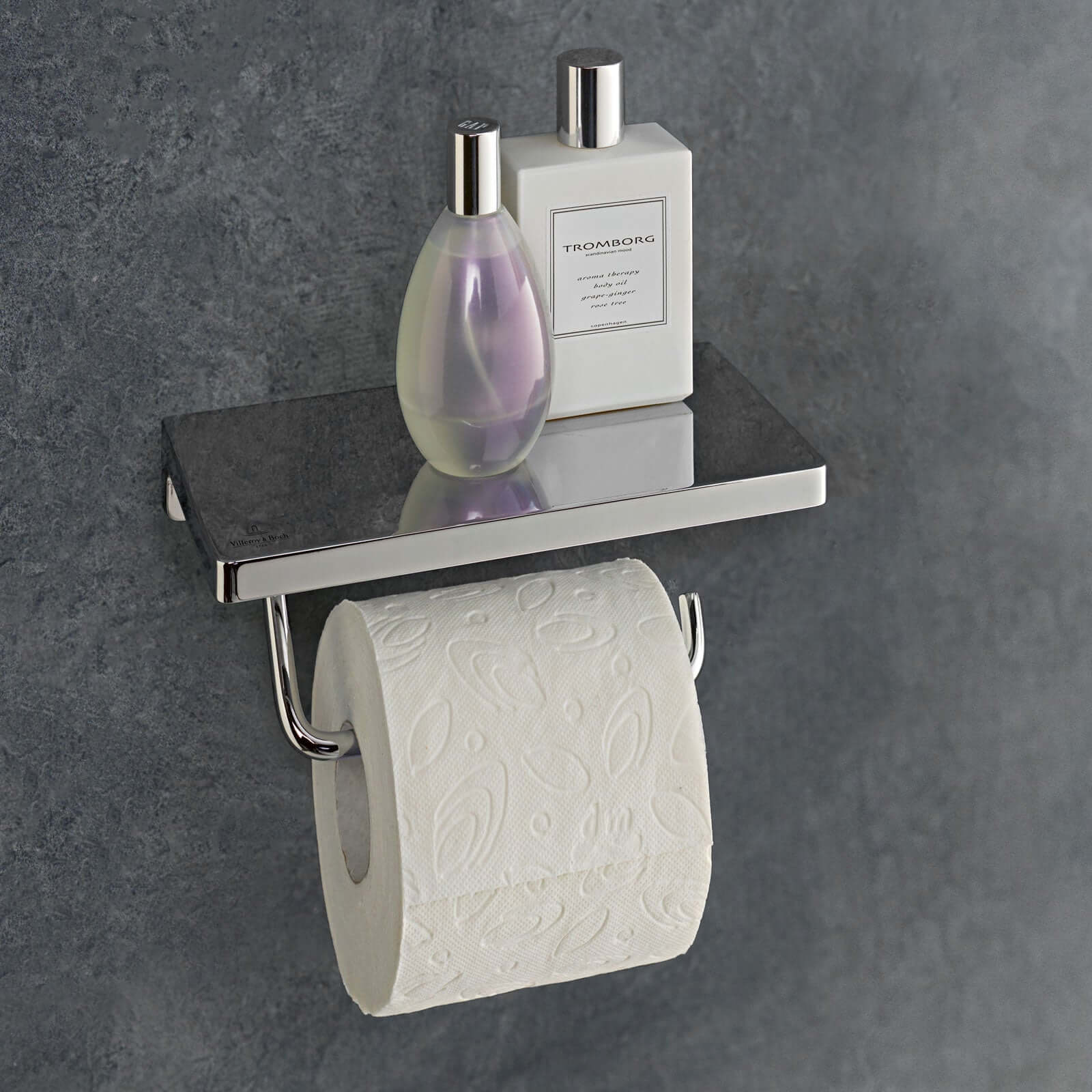 Villeroy & Boch Elements Striking Chrome Toilet Roll Holder with Shelf