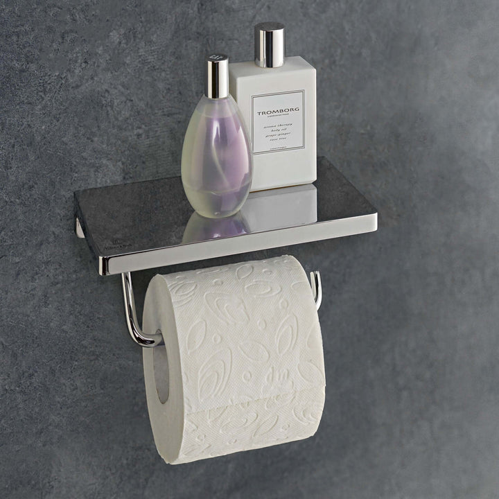 Villeroy & Boch Elements Striking Chrome Toilet Roll Holder with Shelf