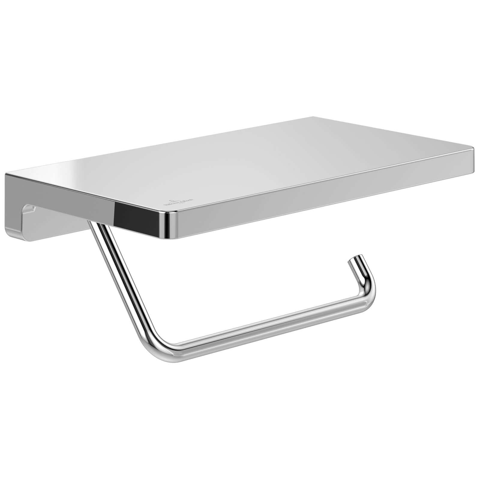Villeroy & Boch Elements Striking Chrome Toilet Roll Holder with Shelf