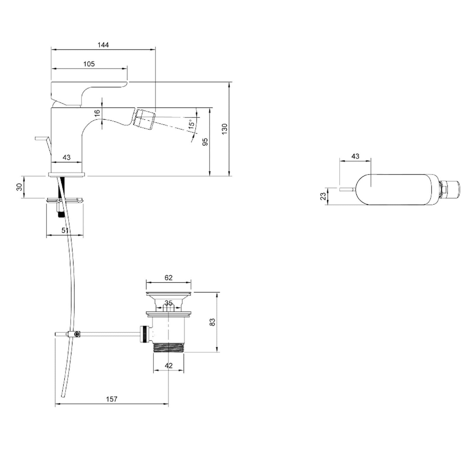 Villeroy & Boch O.novo Chrome Single Lever Bidet Mixer Tap