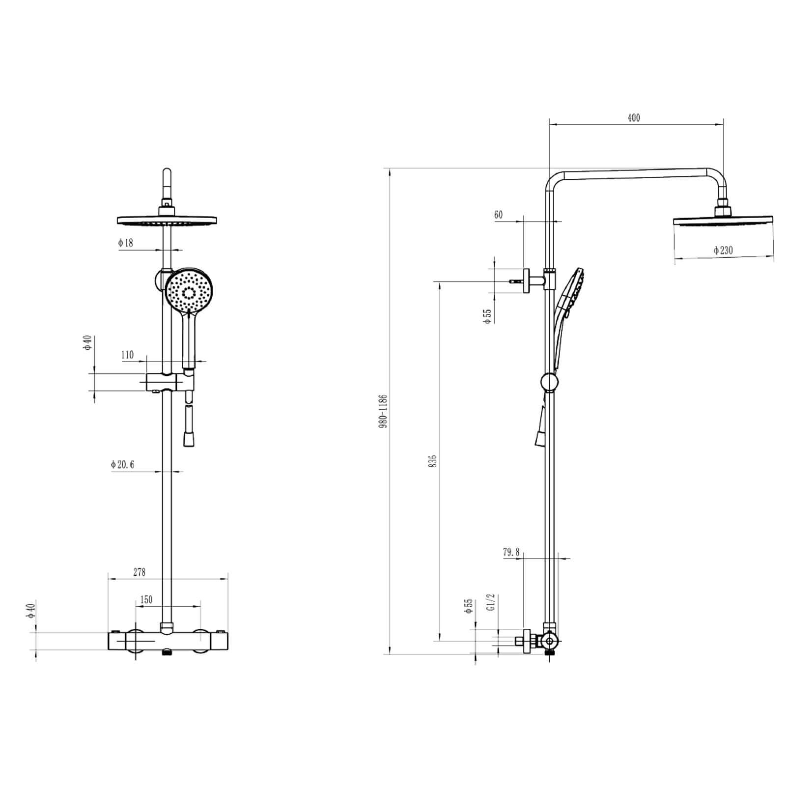 Villeroy & Boch Universal Matt Black Exposed Dual Shower System 200mm Diameter Fixed Head