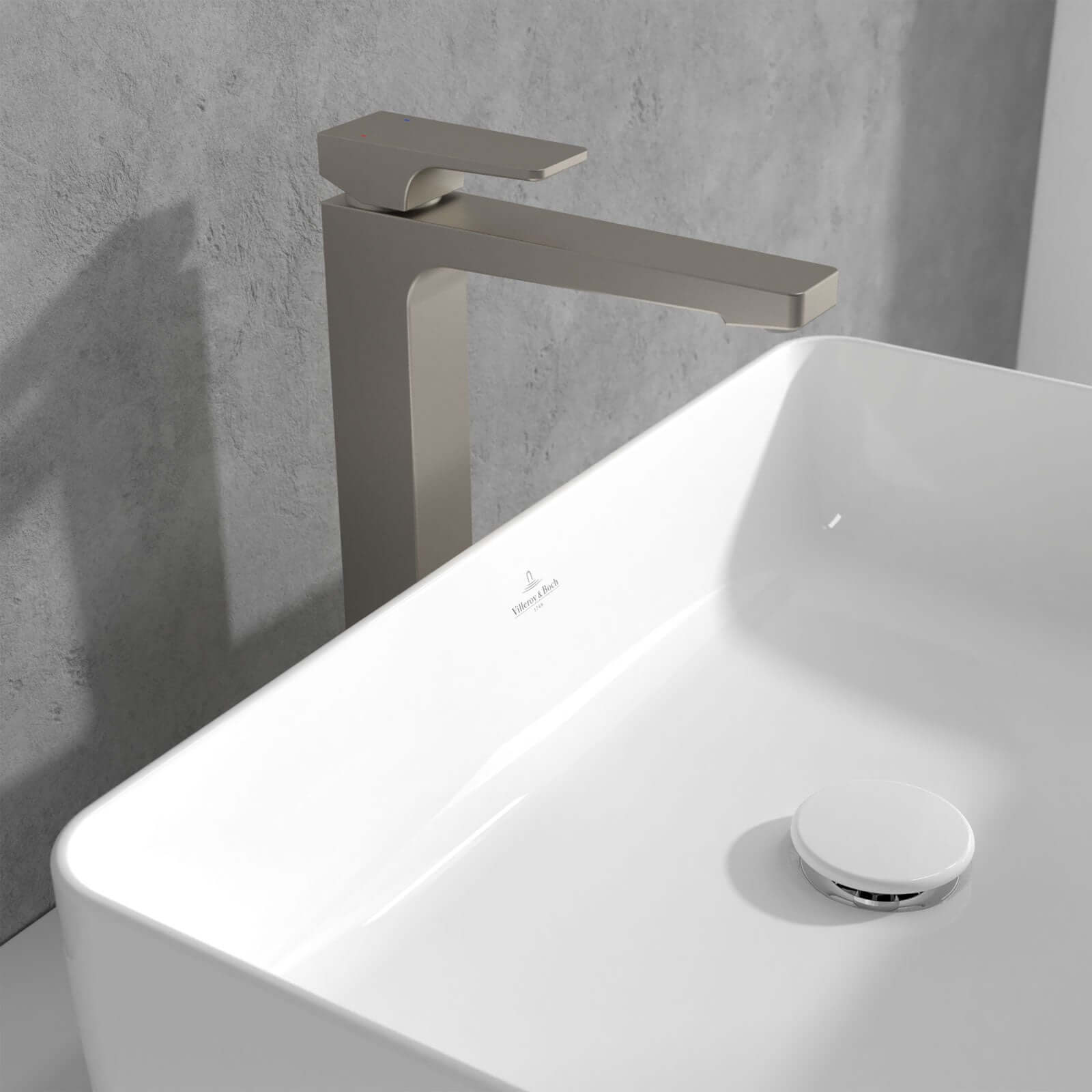 Villeroy & Boch Architectura Square Tall Single Lever Basin Mixer Tap with Push Open Waste