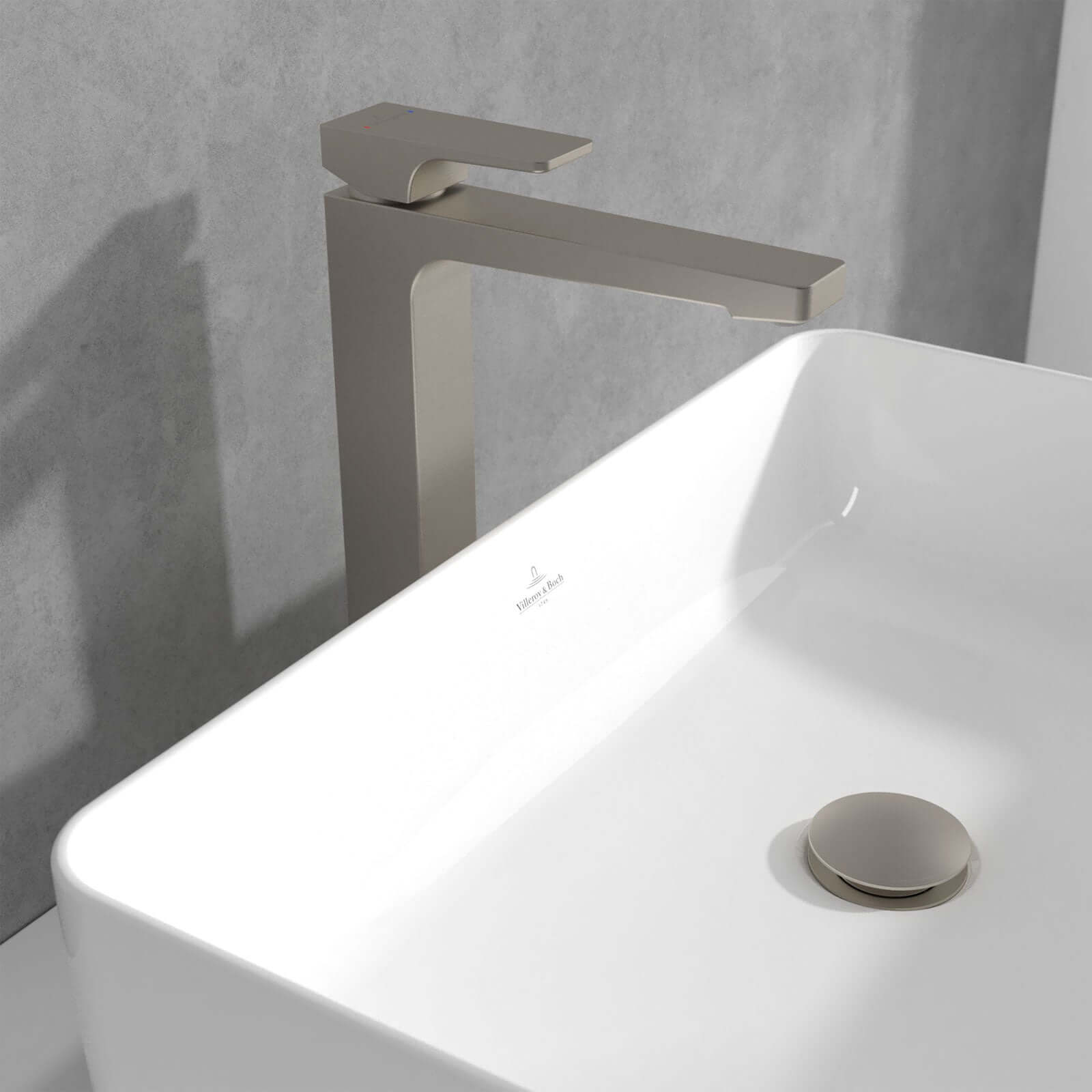 Villeroy & Boch Architectura Square Tall Single Lever Basin Mixer Tap with Push Open Waste