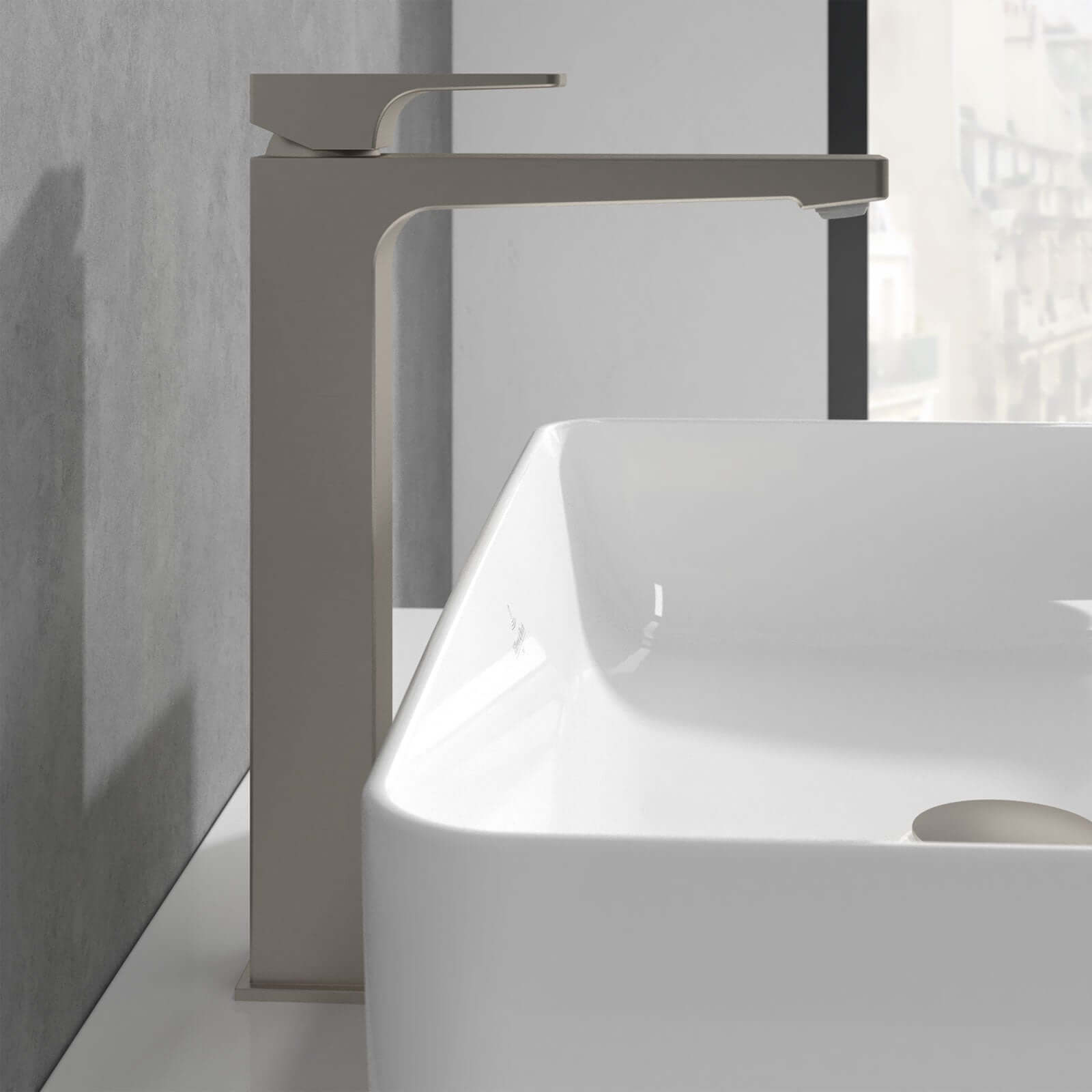 Villeroy & Boch Architectura Square Tall Single Lever Basin Mixer Tap with Push Open Waste