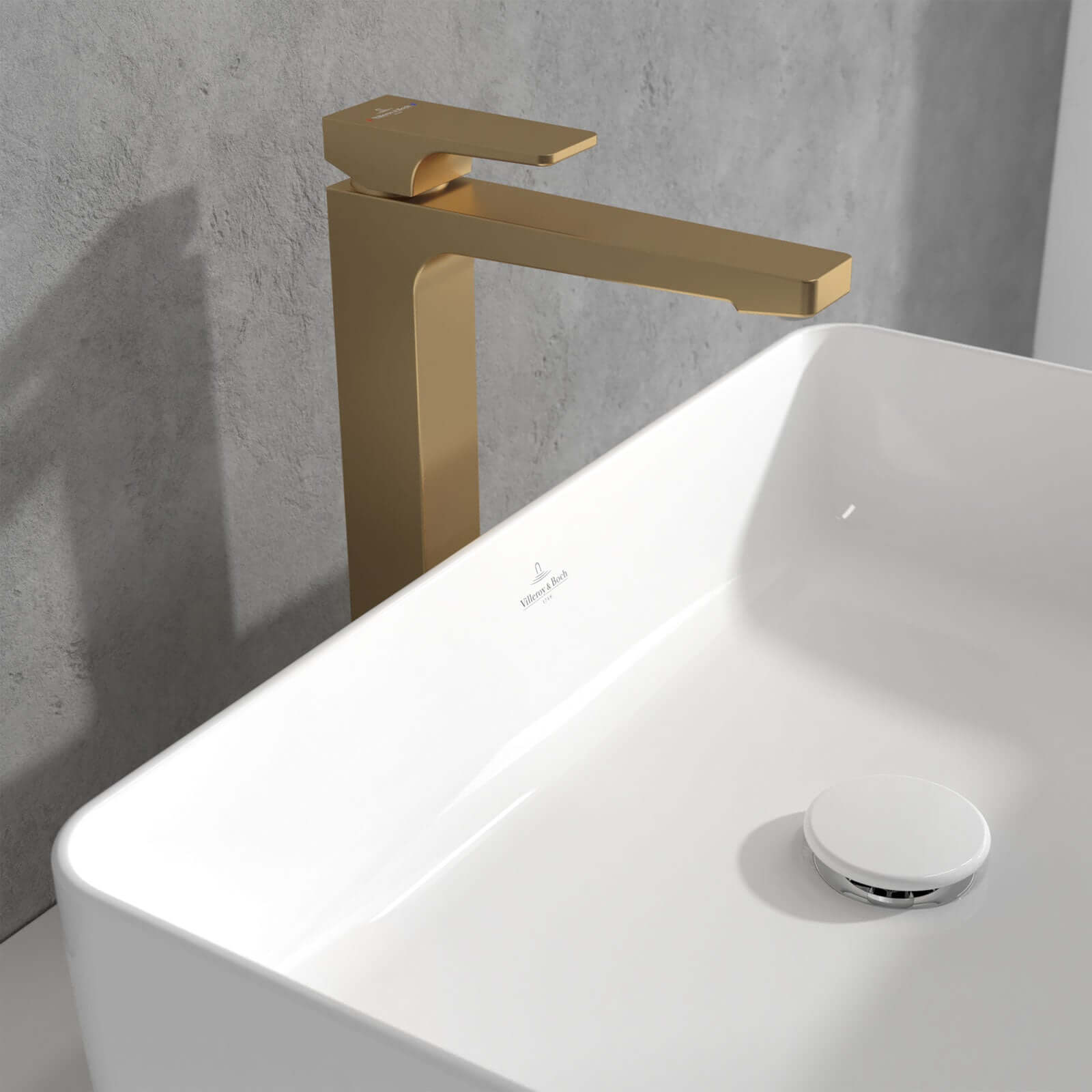 Villeroy & Boch Architectura Square Tall Single Lever Basin Mixer Tap with Push Open Waste