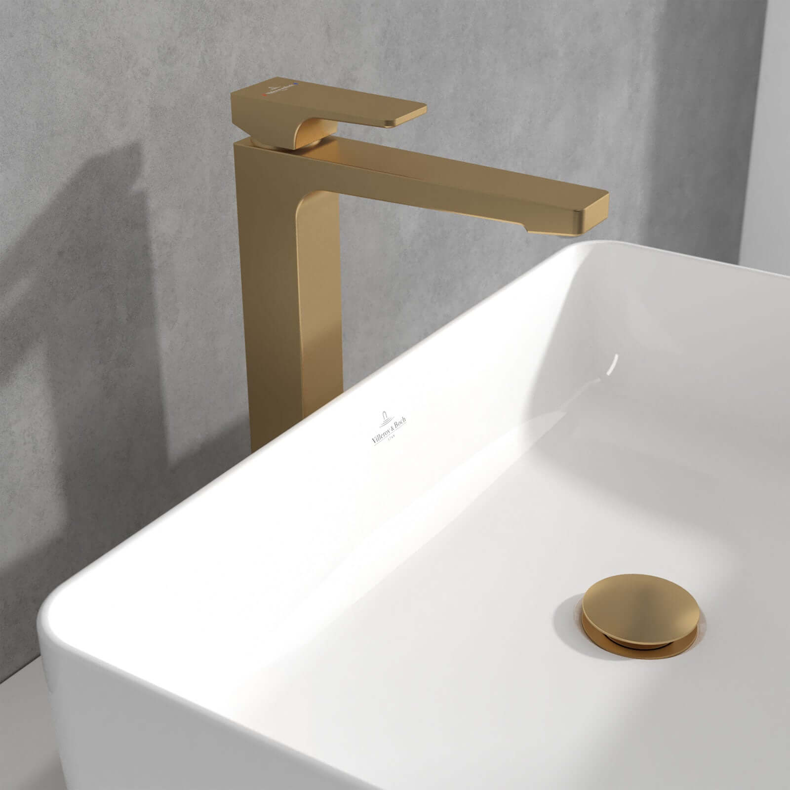 Villeroy & Boch Architectura Square Tall Single Lever Basin Mixer Tap with Push Open Waste