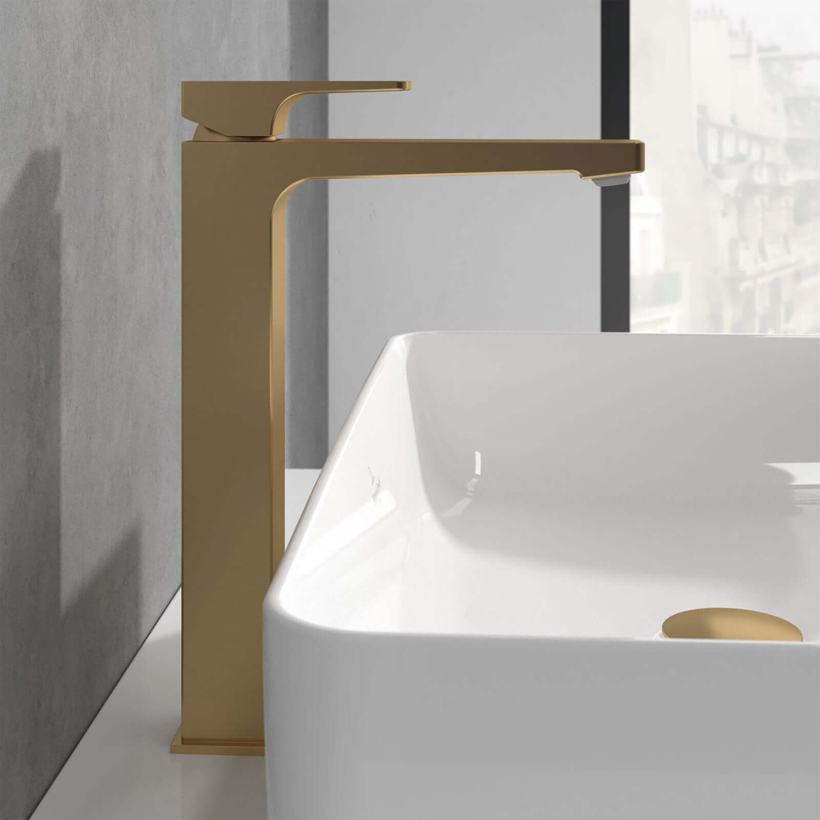 Villeroy & Boch Architectura Square Tall Single Lever Basin Mixer Tap with Push Open Waste