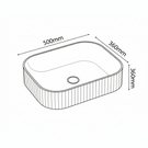 Technical drawing of a rectangular sink with dimensions labeled