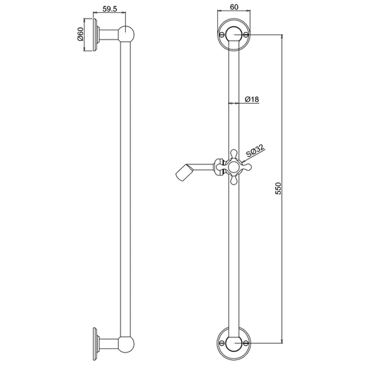 Burlington Chrome Plated Shower Slide Rail