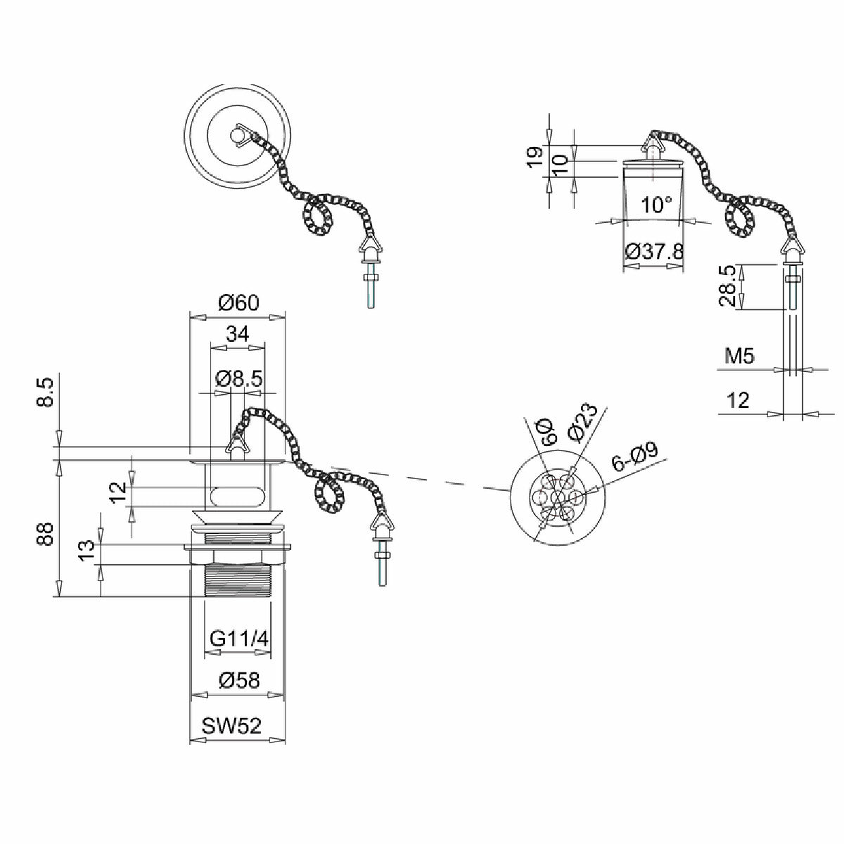 Burlington Chrome Basin Plug & Chain Slotted Waste