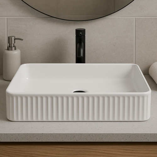 Astini Flauto 500mm Fluted Gloss White Rectangle Countertop Basin