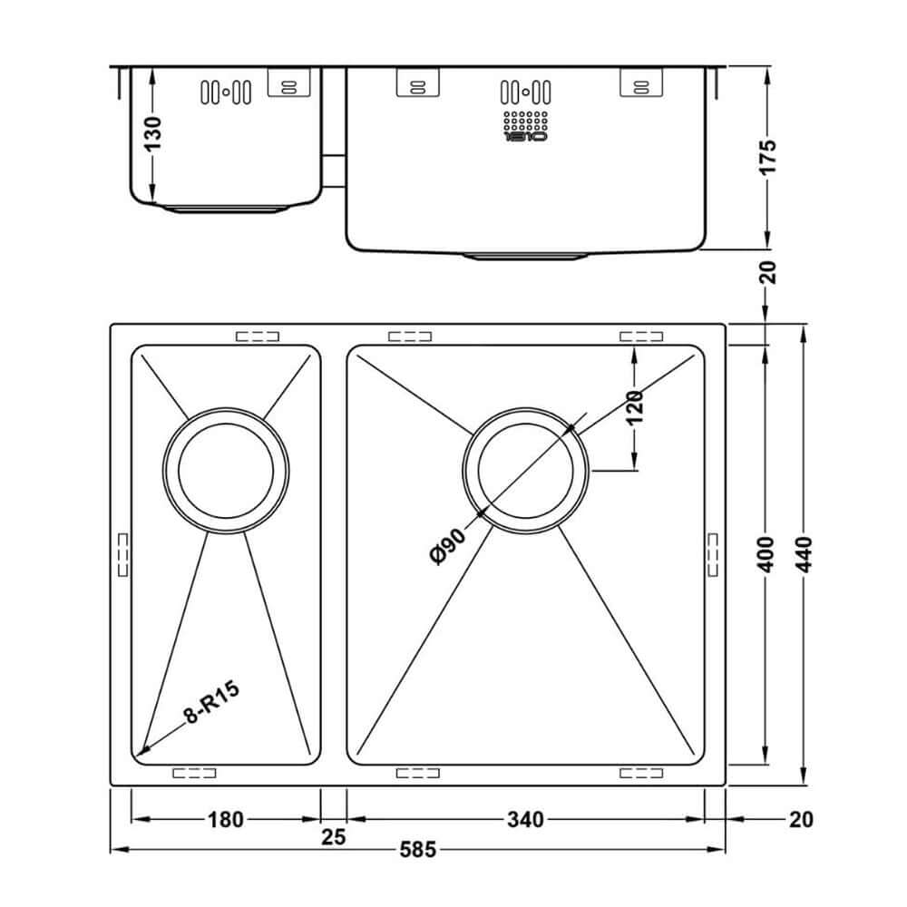 The 1810 Company Zenduo15 180/340U BBR 1.5 Bowl Undermount Kitchen Sink & Waste