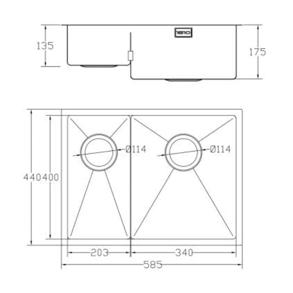 The 1810 Company Zen10 Slim Bridge 203/340U 1.5 Bowl Stainless Steel Kitchen Sink & Waste