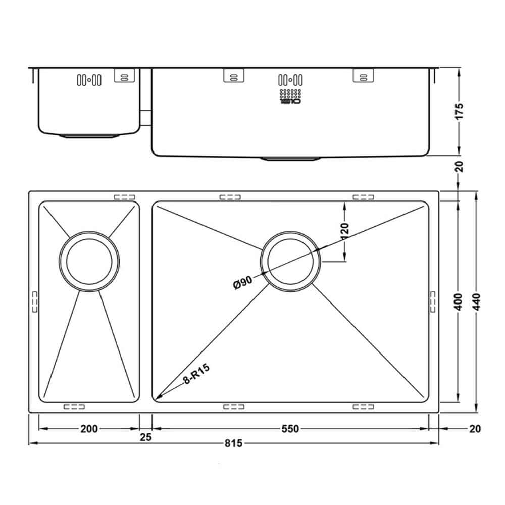 The 1810 Company Zenduo15 200/550 BBR 1.5 Bowl Undermount Kitchen Sink & Waste