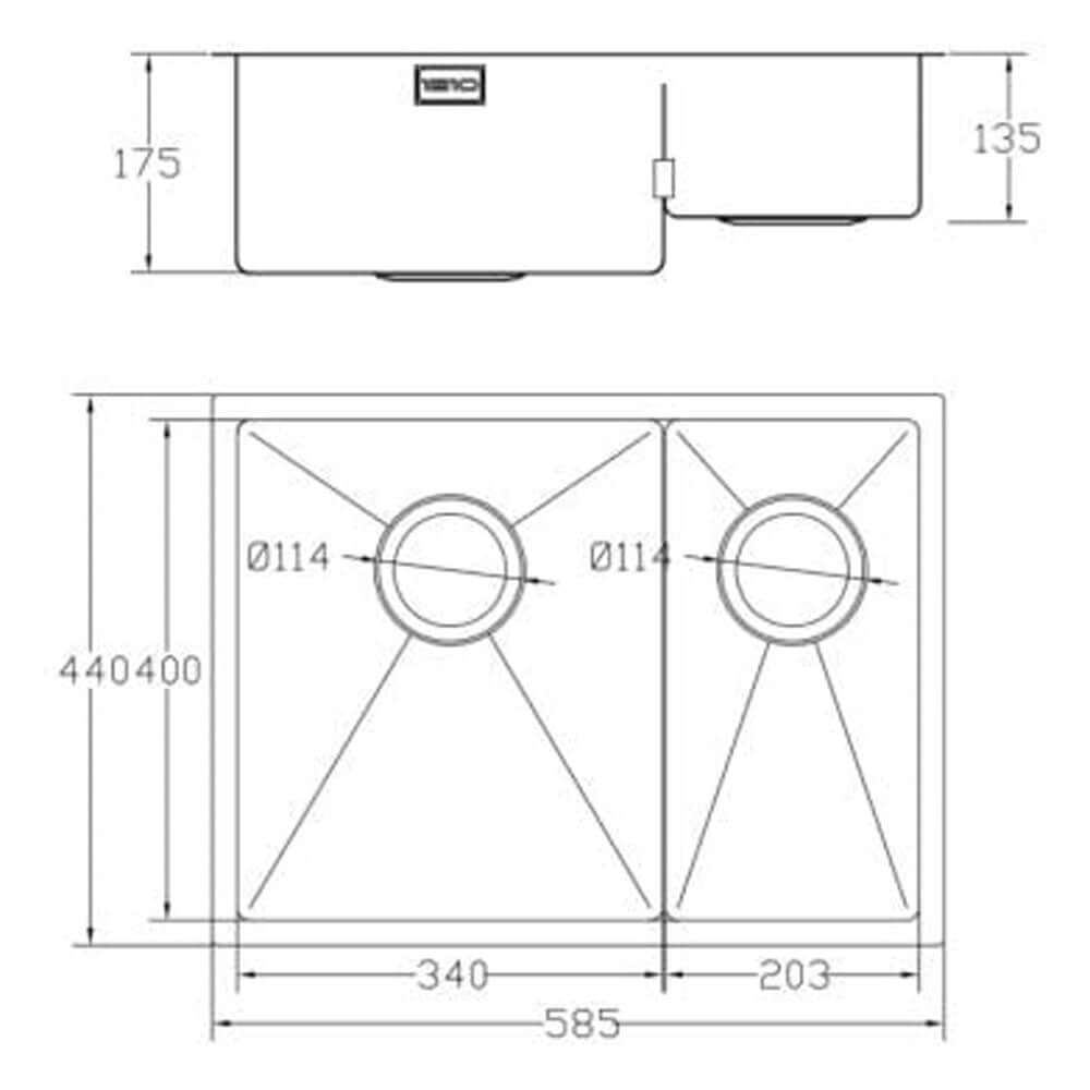 The 1810 Company Zen10 Slim Bridge 340/203U 1.5 Bowl Stainless Steel Kitchen Sink & Waste