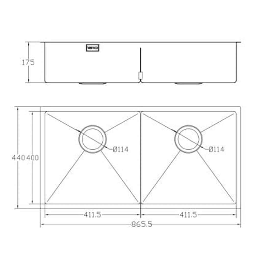 The 1810 Company Zen10 Slim Bridge 411/411U 2 Bowl Stainless Steel Kitchen Sink & Waste