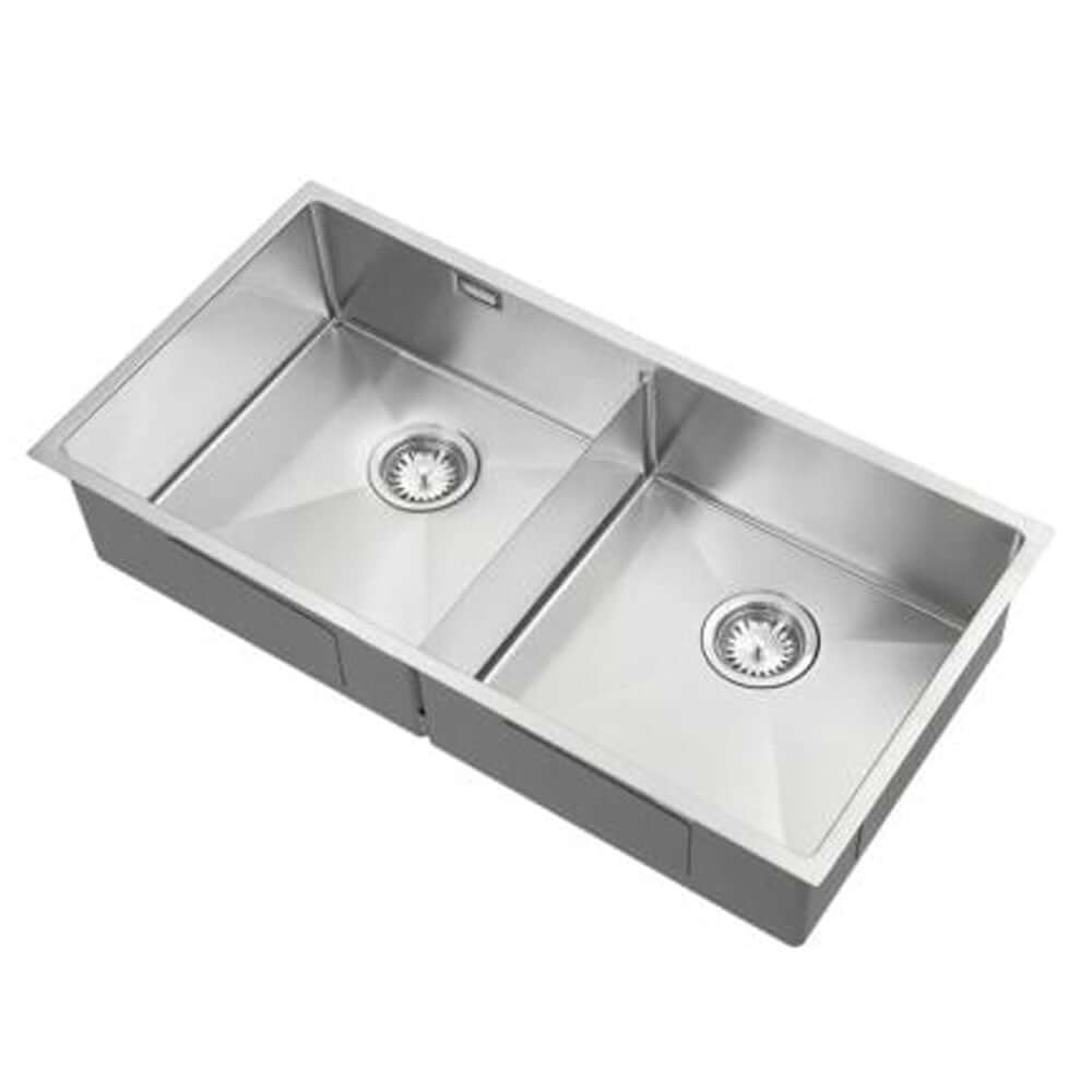 The 1810 Company Zen10 Slim Bridge 411/411U 2 Bowl Stainless Steel Kitchen Sink & Waste