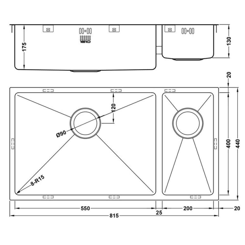 The 1810 Company Zenduo15 550/200 BBL 1.5 Bowl Undermount Kitchen Sink & Waste