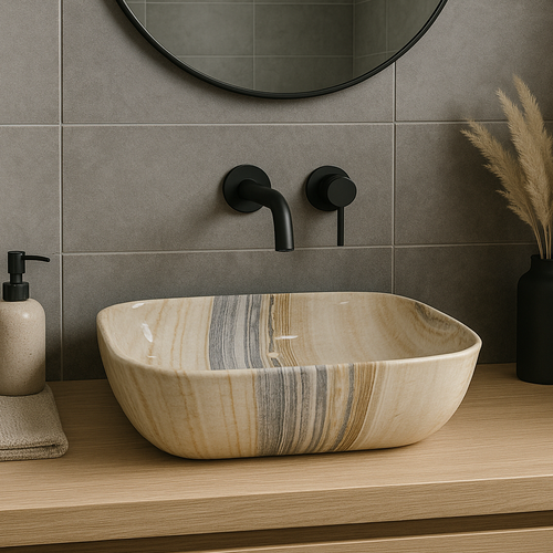 Marble Luxe Brown and Grey Marble Effect Ceramic Counter Top Basin