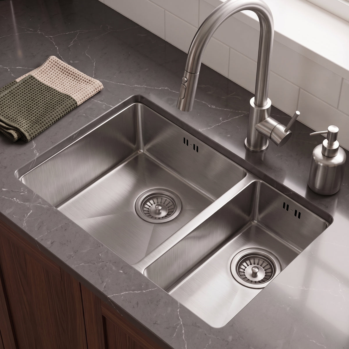 Astini Serena 1.5 Bowl Stainless Steel Undermount Kitchen Sink & Waste