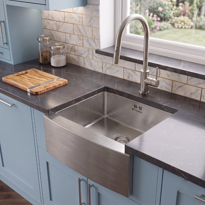 Astini Belfast 600 1.0 Bowl Curved Brushed Stainless Steel Kitchen Sink & Waste