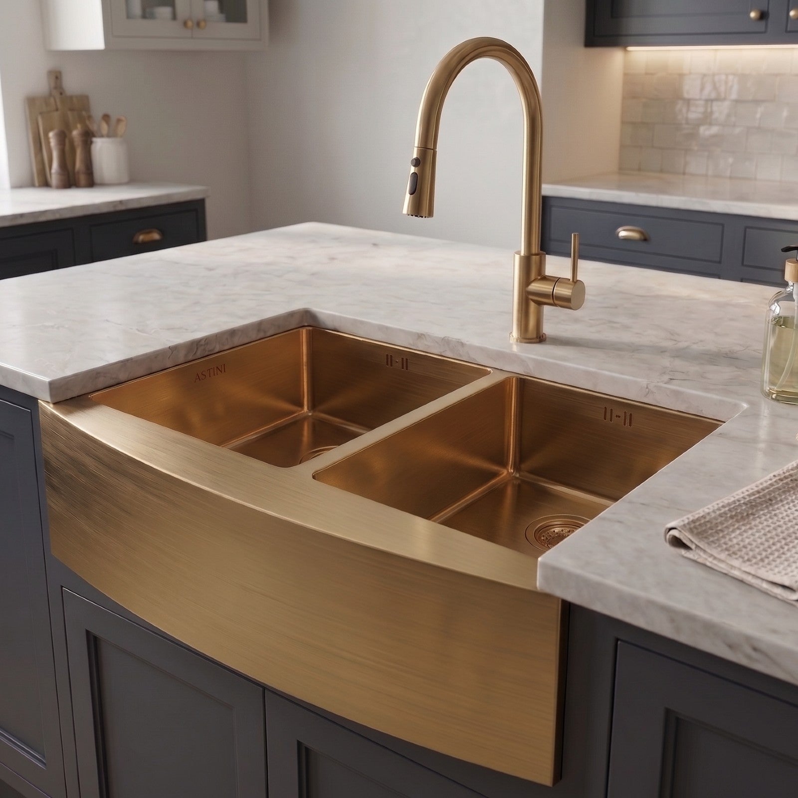 Astini Belfast 800 2.0 Bowl Curved Brushed Stainless Steel Kitchen Sink & Waste