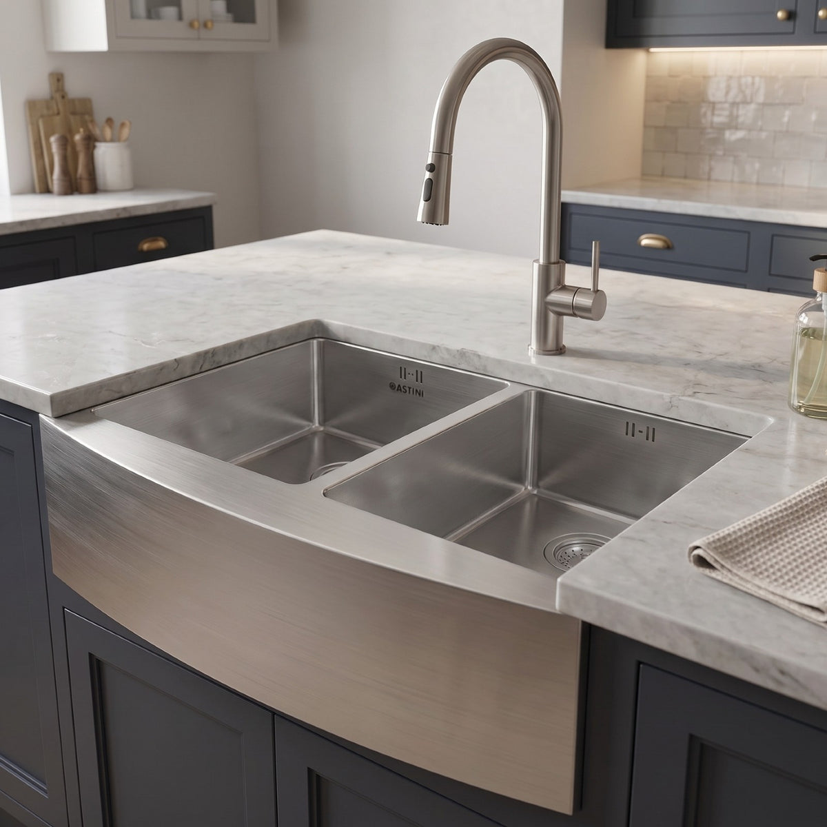 Astini Belfast 800 2.0 Bowl Curved Brushed Stainless Steel Kitchen Sink & Waste