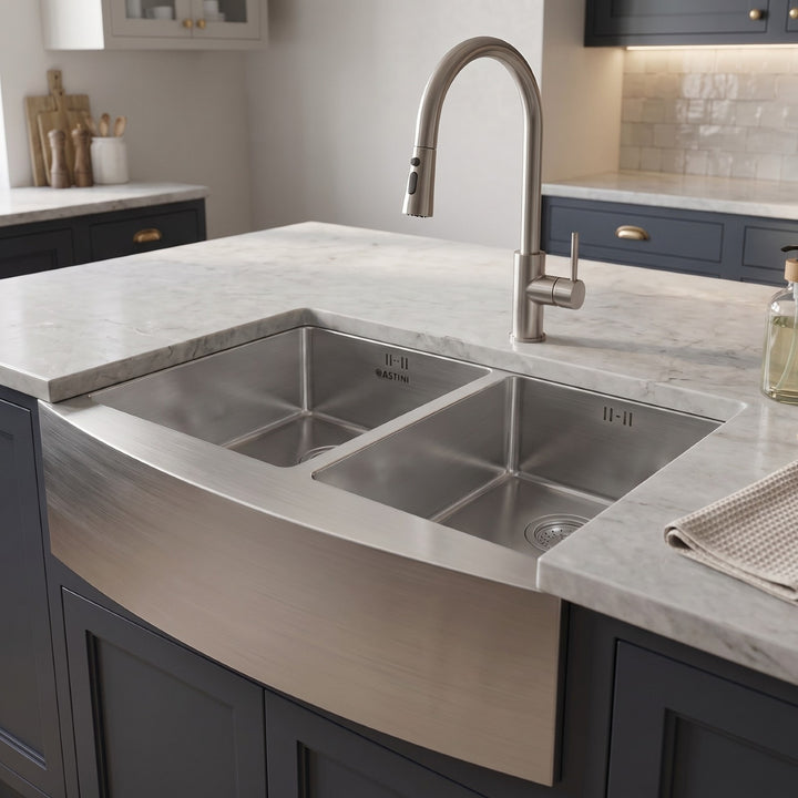 Astini Belfast 800 2.0 Bowl Curved Brushed Stainless Steel Kitchen Sink & Waste