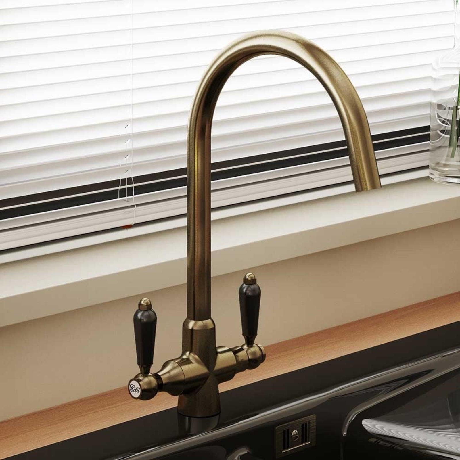 Astini Colonial Ceramic Handle Twin Lever Kitchen Mixer Tap in Classic ...