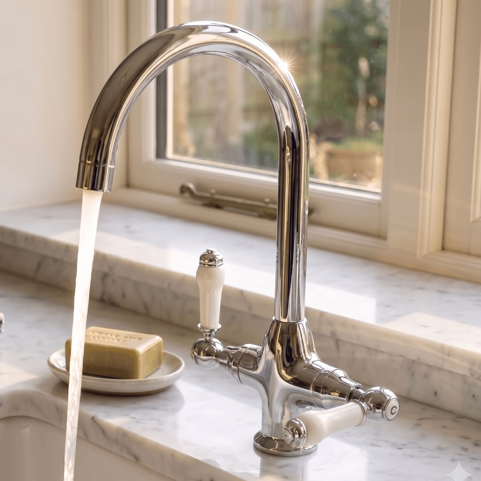 Astini Colonial Ceramic White Handle Twin Lever Kitchen Mixer Tap