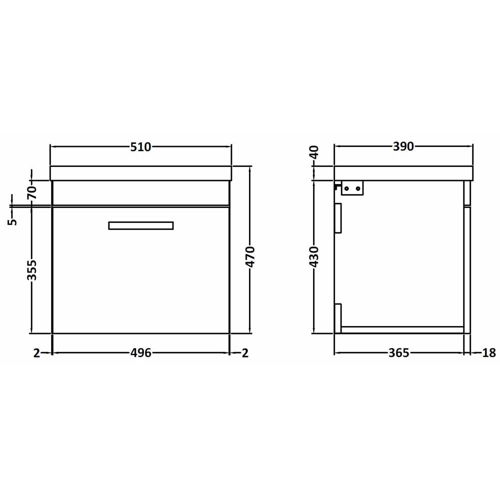 Nuie Athena Natural Oak Wall Hung 500mm Cabinet & Mid-Edge Basin