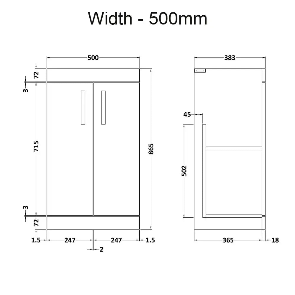 Nuie Athena 500/600mm Floor Standing Cabinet with 4 Colour & Basin Options